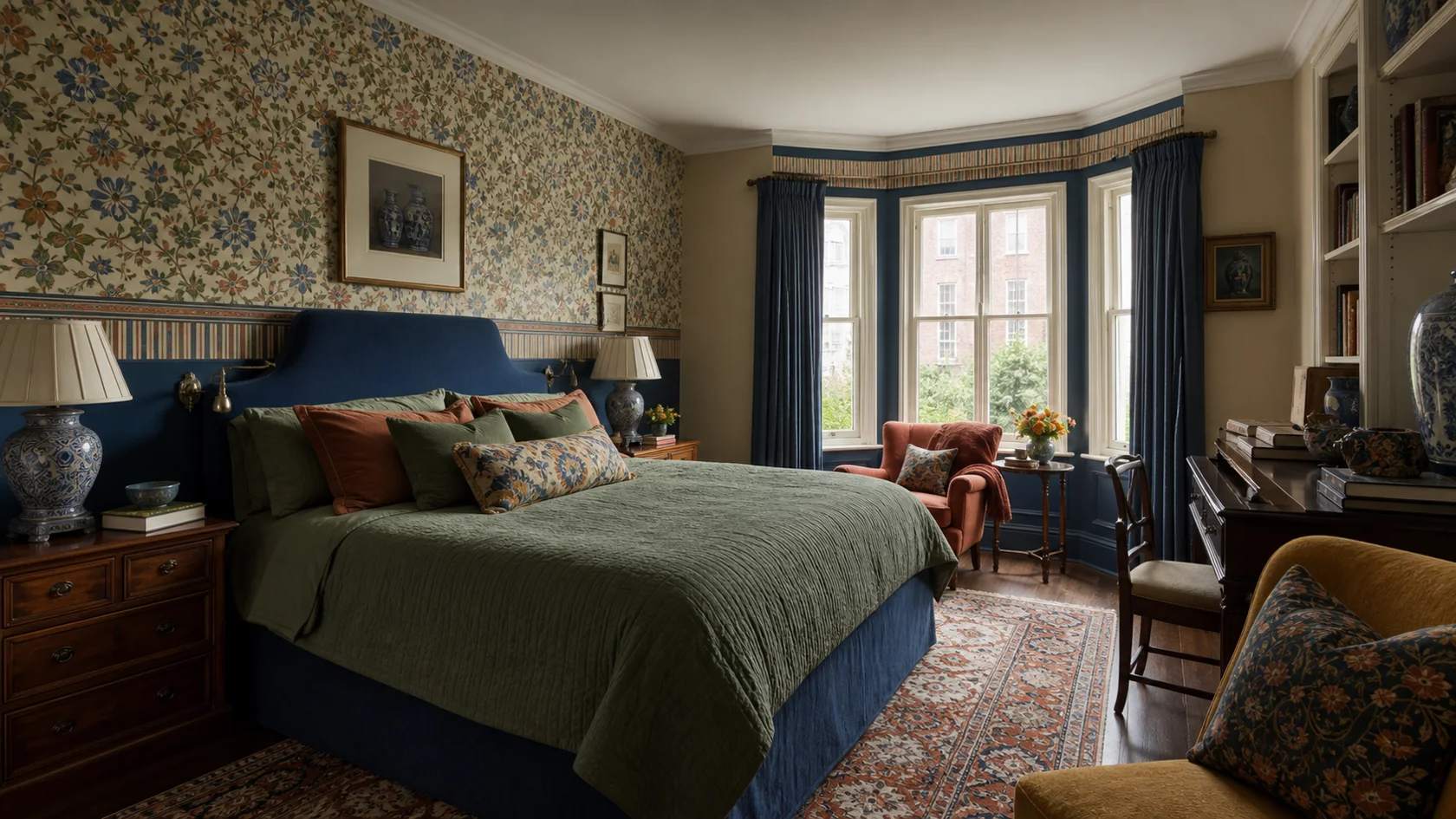 Stripe And Floral Maximalist Bedroom