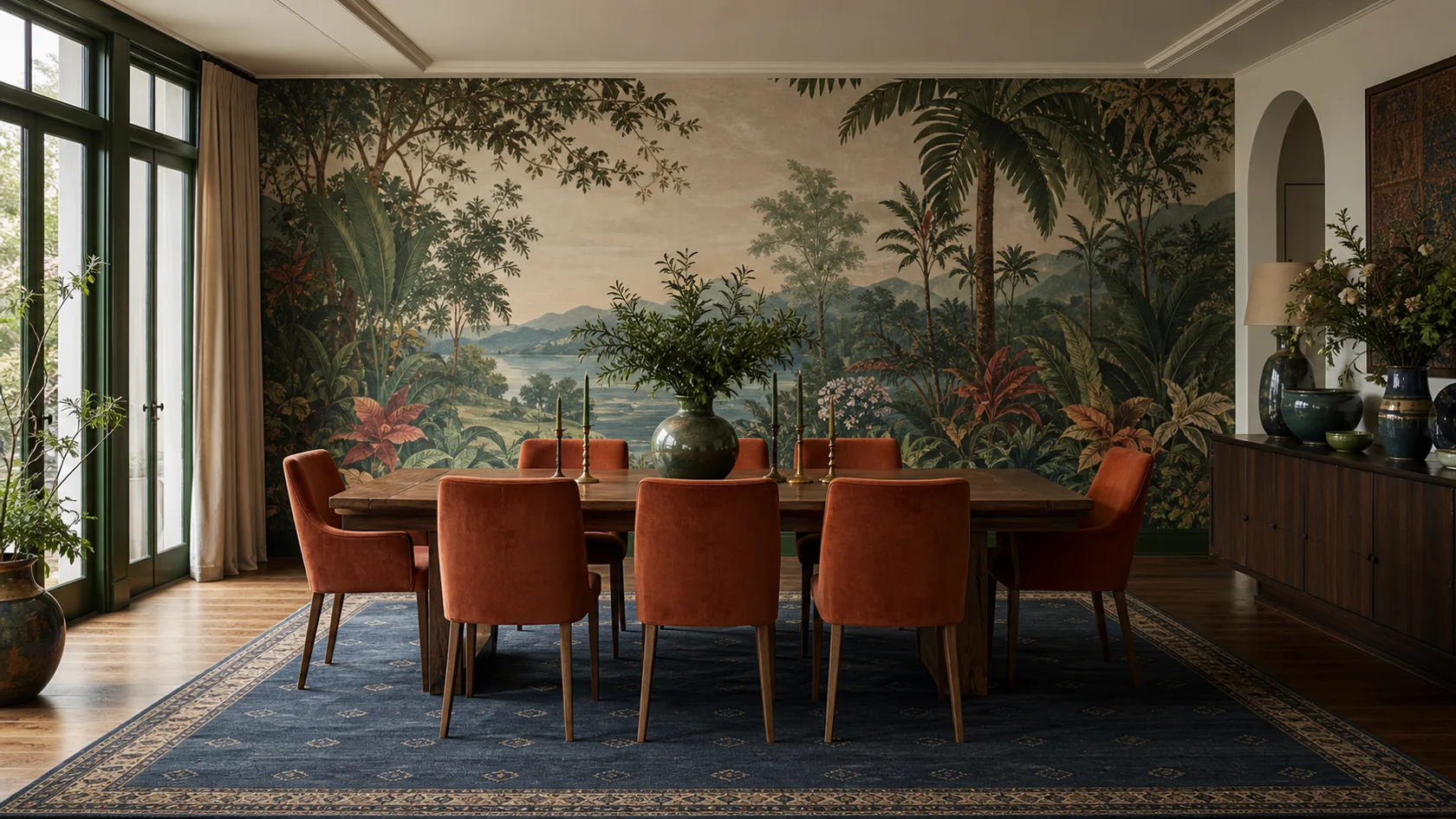 Panoramic Mural Maximalist Dining Room