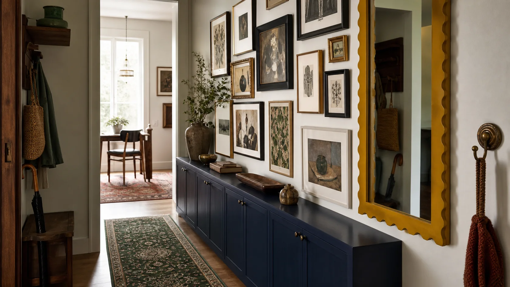 Compact Gallery Maximalist Entryway & Hallway
