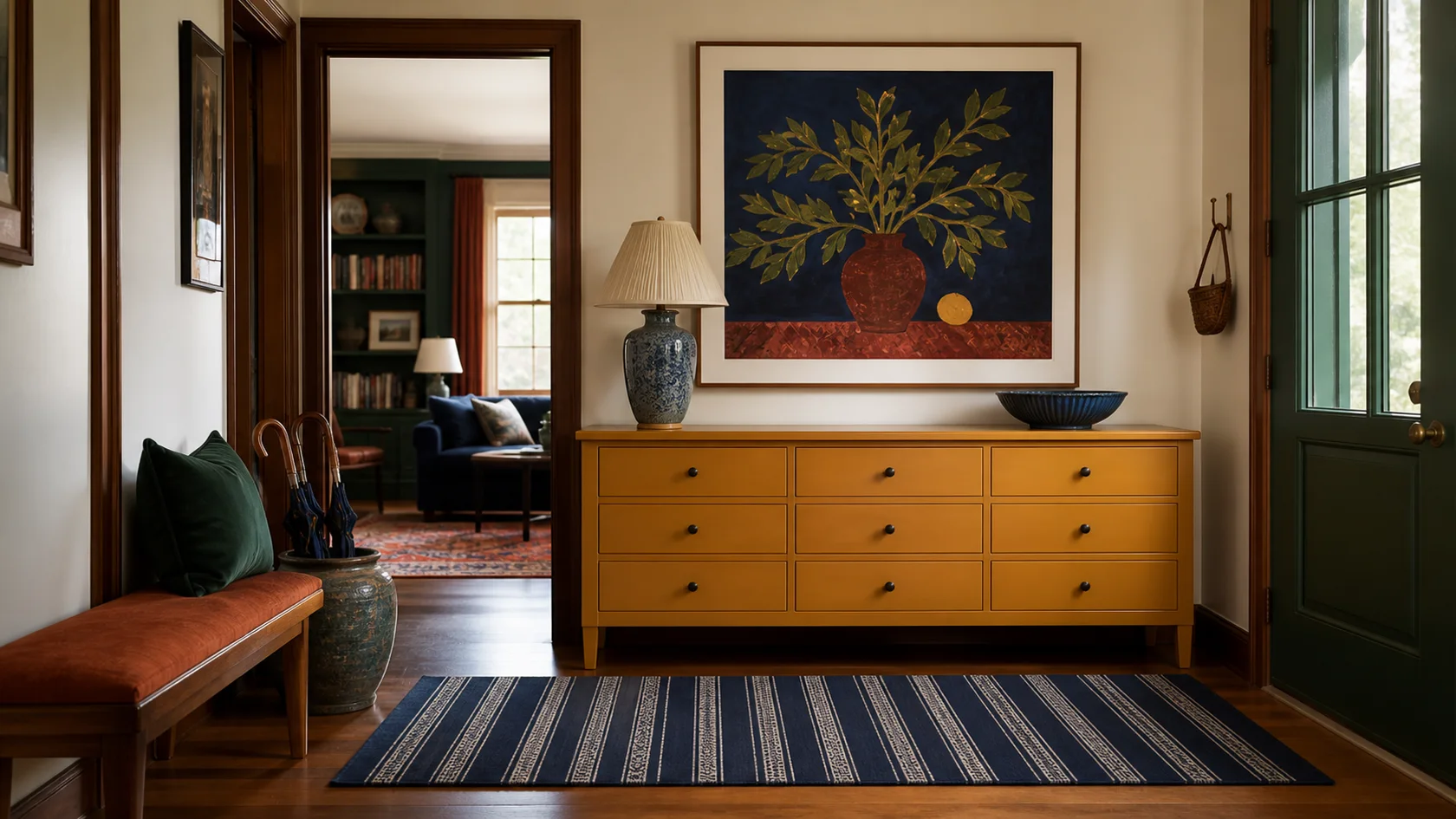 Painted Console Maximalist Entryway & Hallway