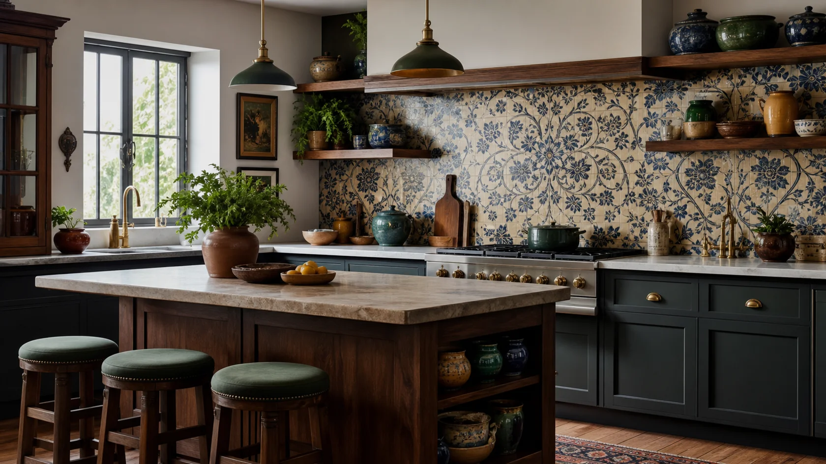 Narrative Backsplash Maximalist Kitchen