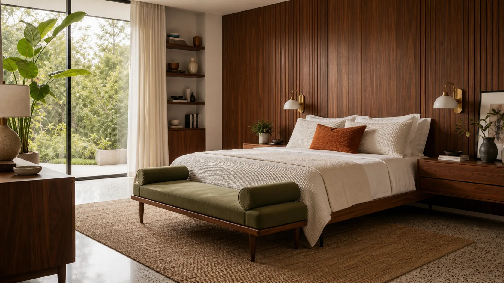 Panel Wall Mid-Century Modern Bedroom