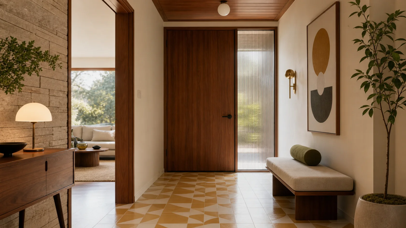 Color Tile Mid-Century Modern Entryway & Hallway