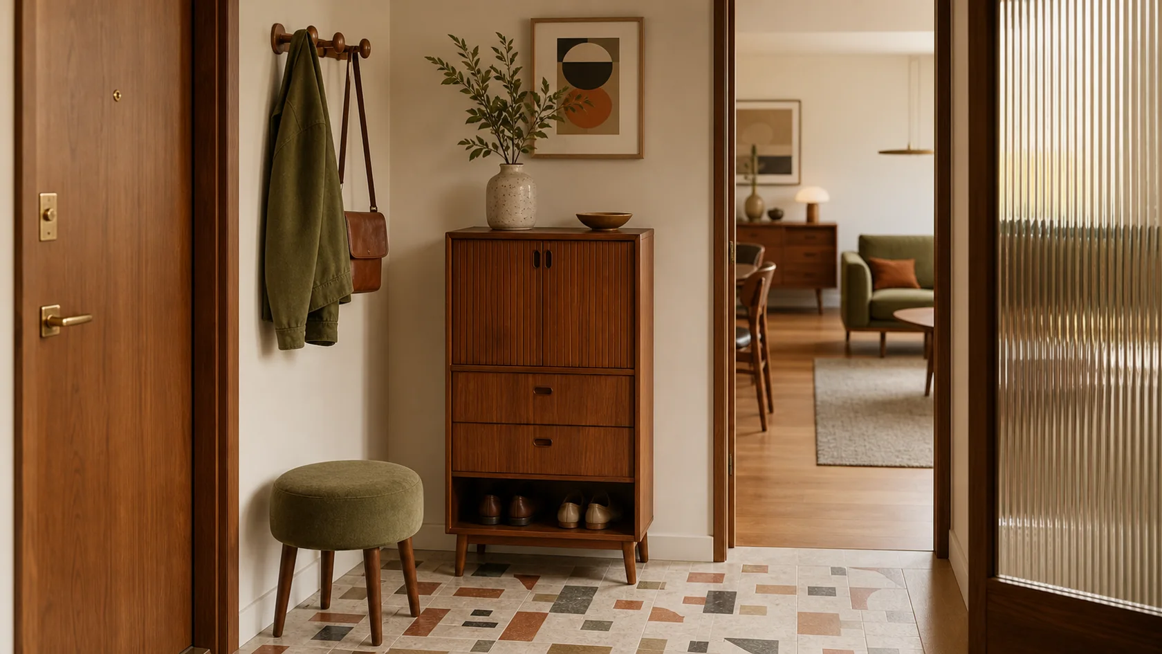 Compact Mid-Century Modern Entryway & Hallway