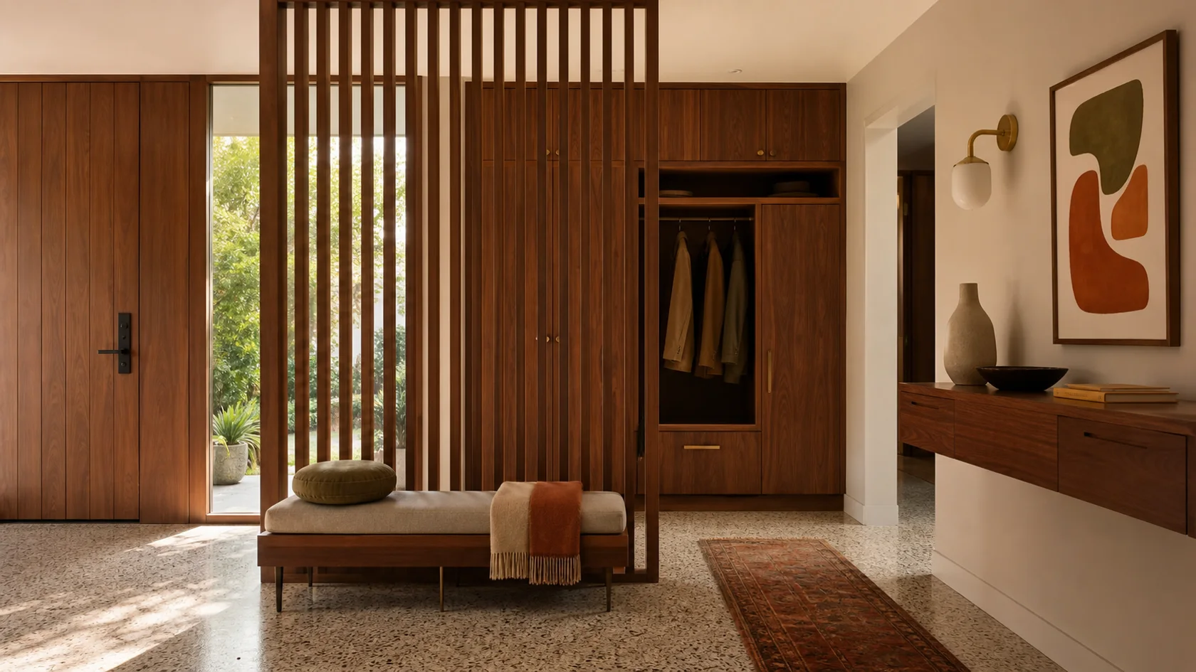 Slat Divider Mid-Century Modern Entryway & Hallway