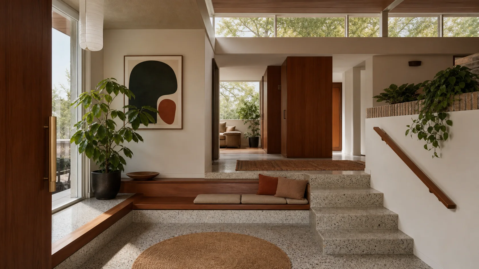 Sunken Mid-Century Modern Entryway & Hallway