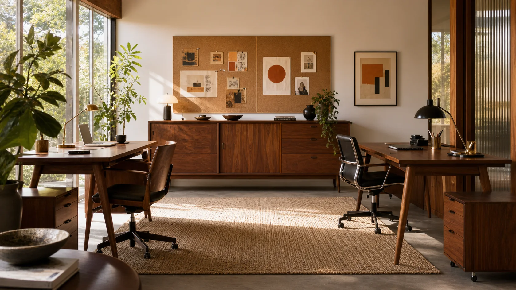Shared Mid-Century Modern Home Office