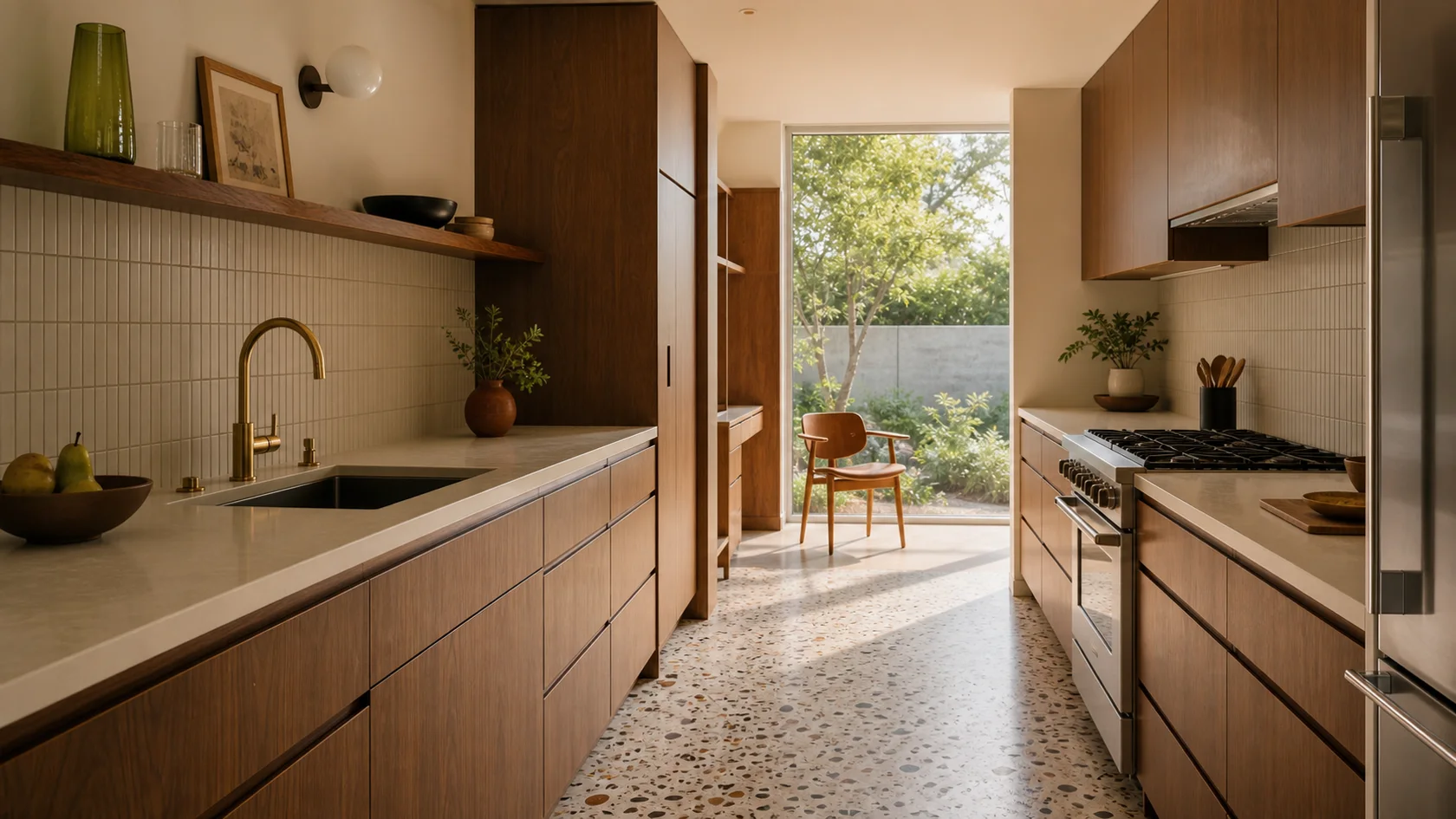 Walnut Galley Mid-Century Modern Kitchen