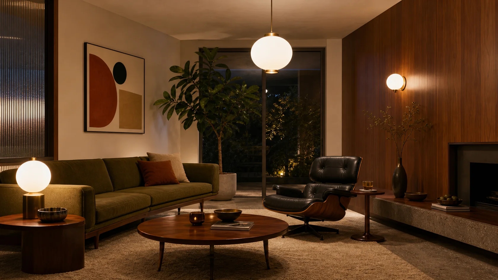 Evening Mid-Century Modern Living Room