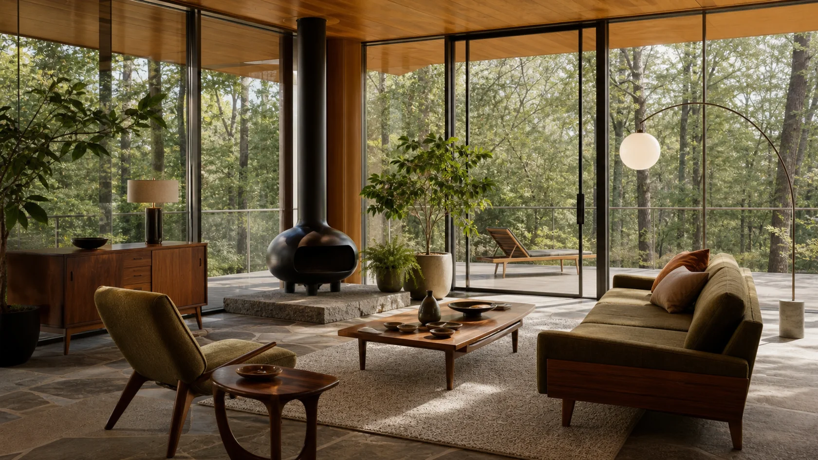 Glass House Mid-Century Modern Living Room