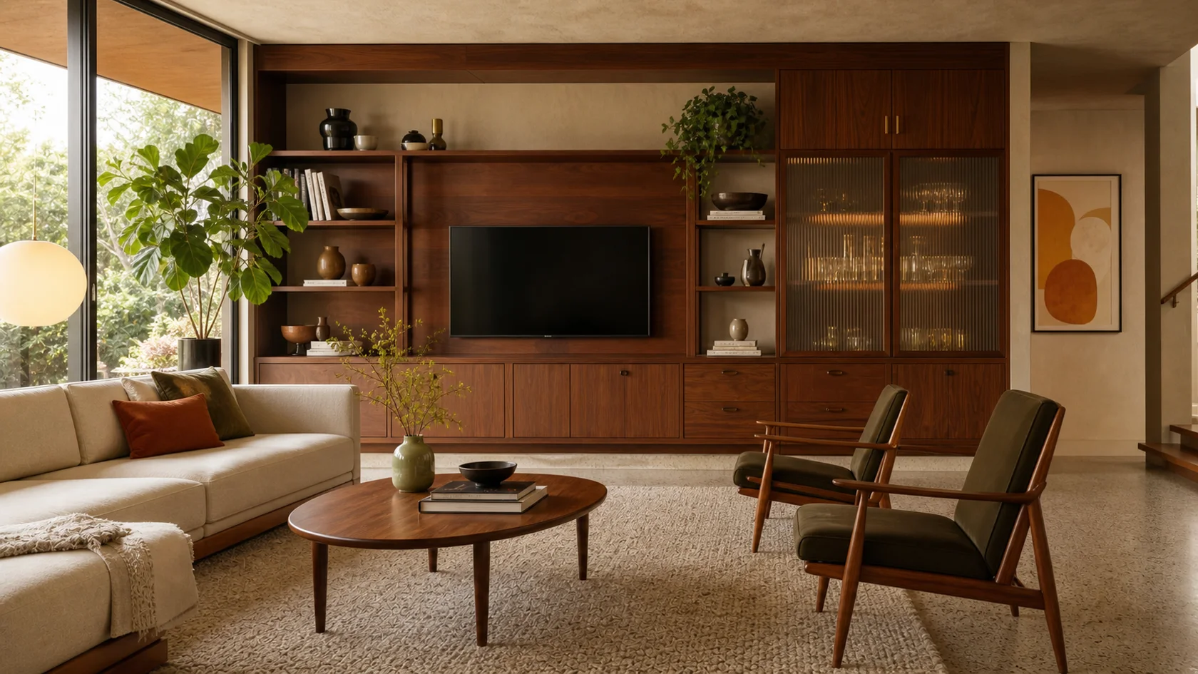 Media Wall Mid-Century Modern Living Room