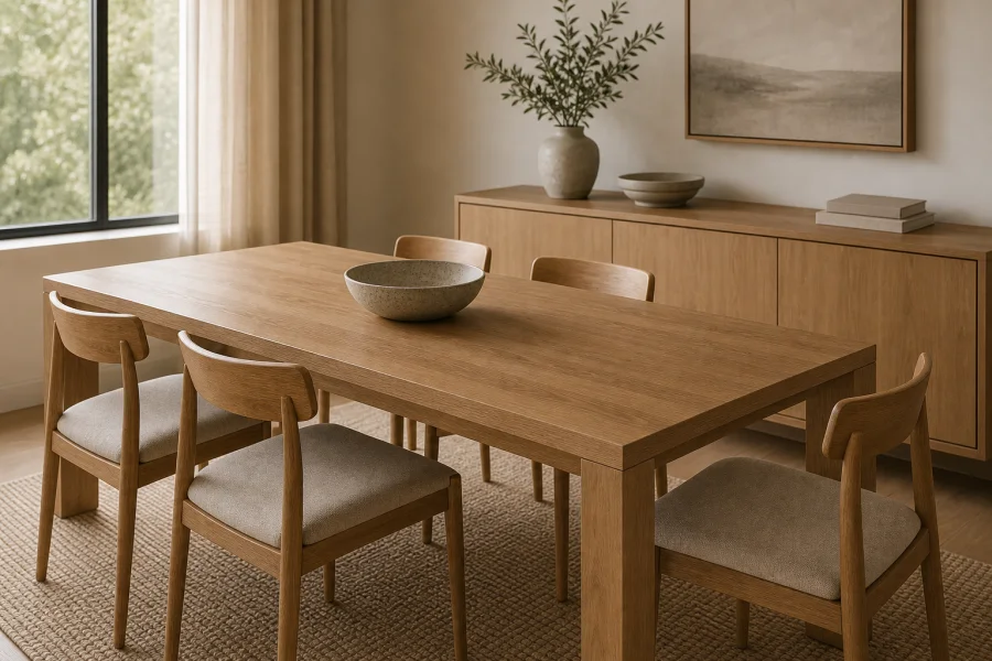 Simple oak dining table for Minimalist interior design