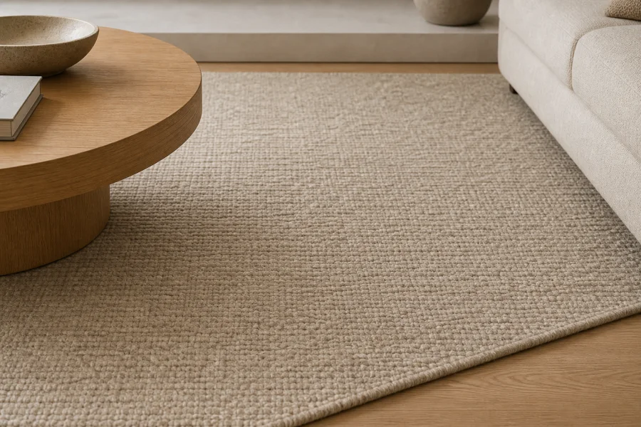 Plain wool rug for minimalist bedroom