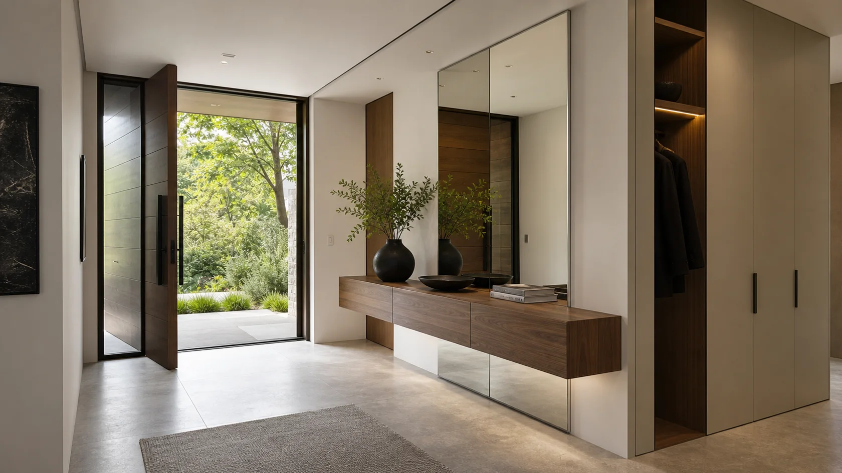 Floating Console Modern Entryway & Hallway
