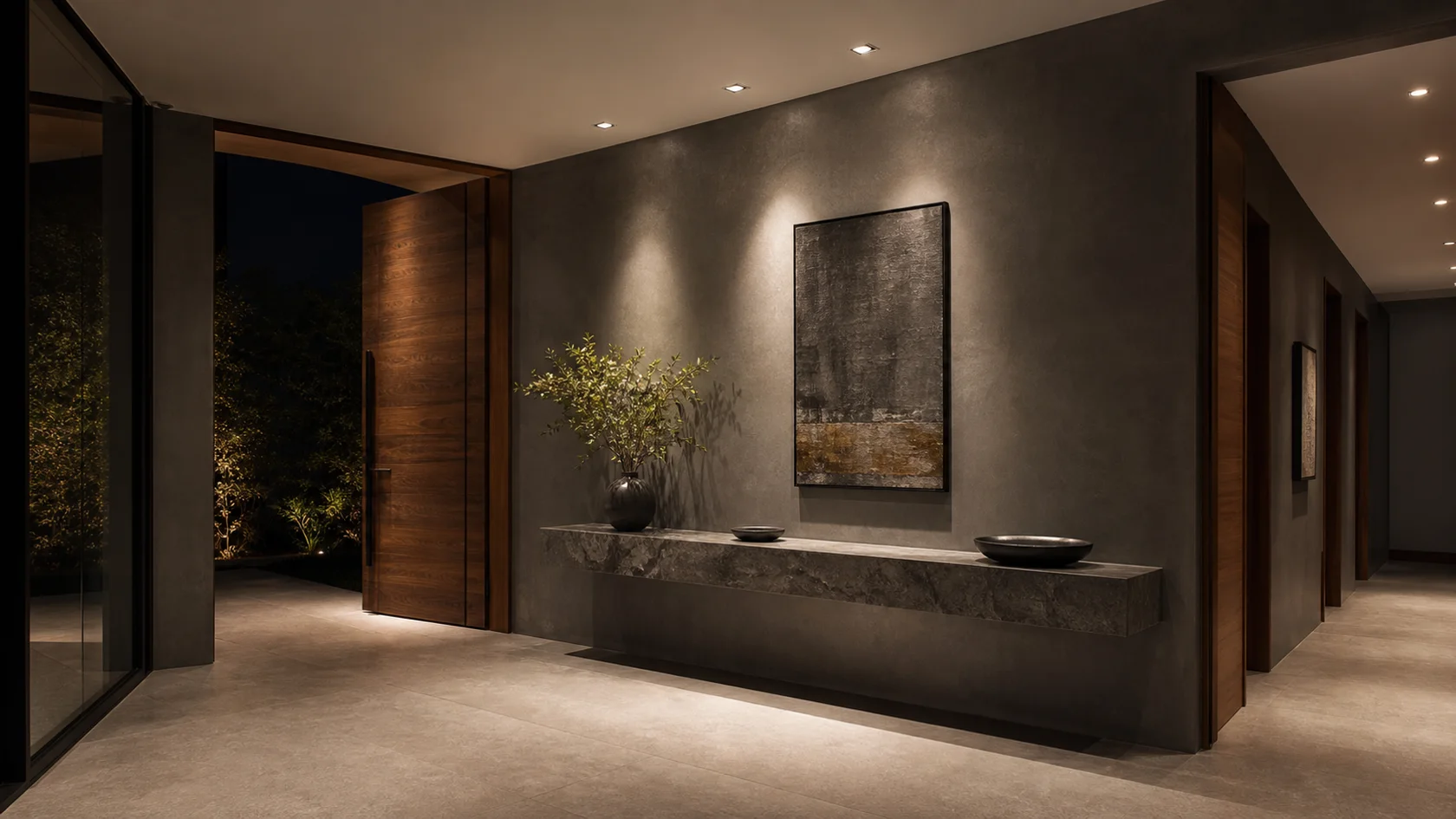 Night Modern Entryway & Hallway