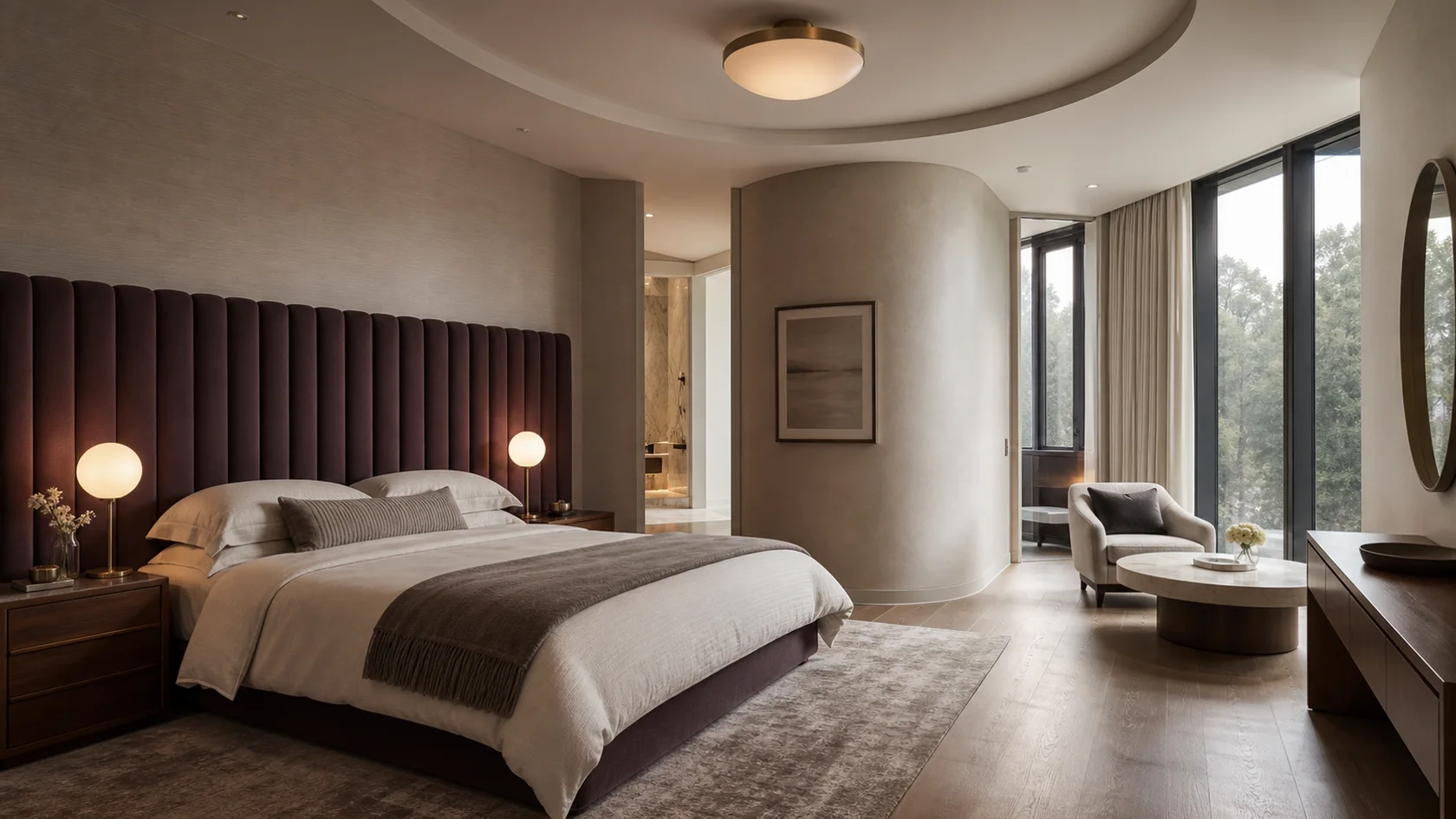 Channel Headboard Modern Glam Bedroom