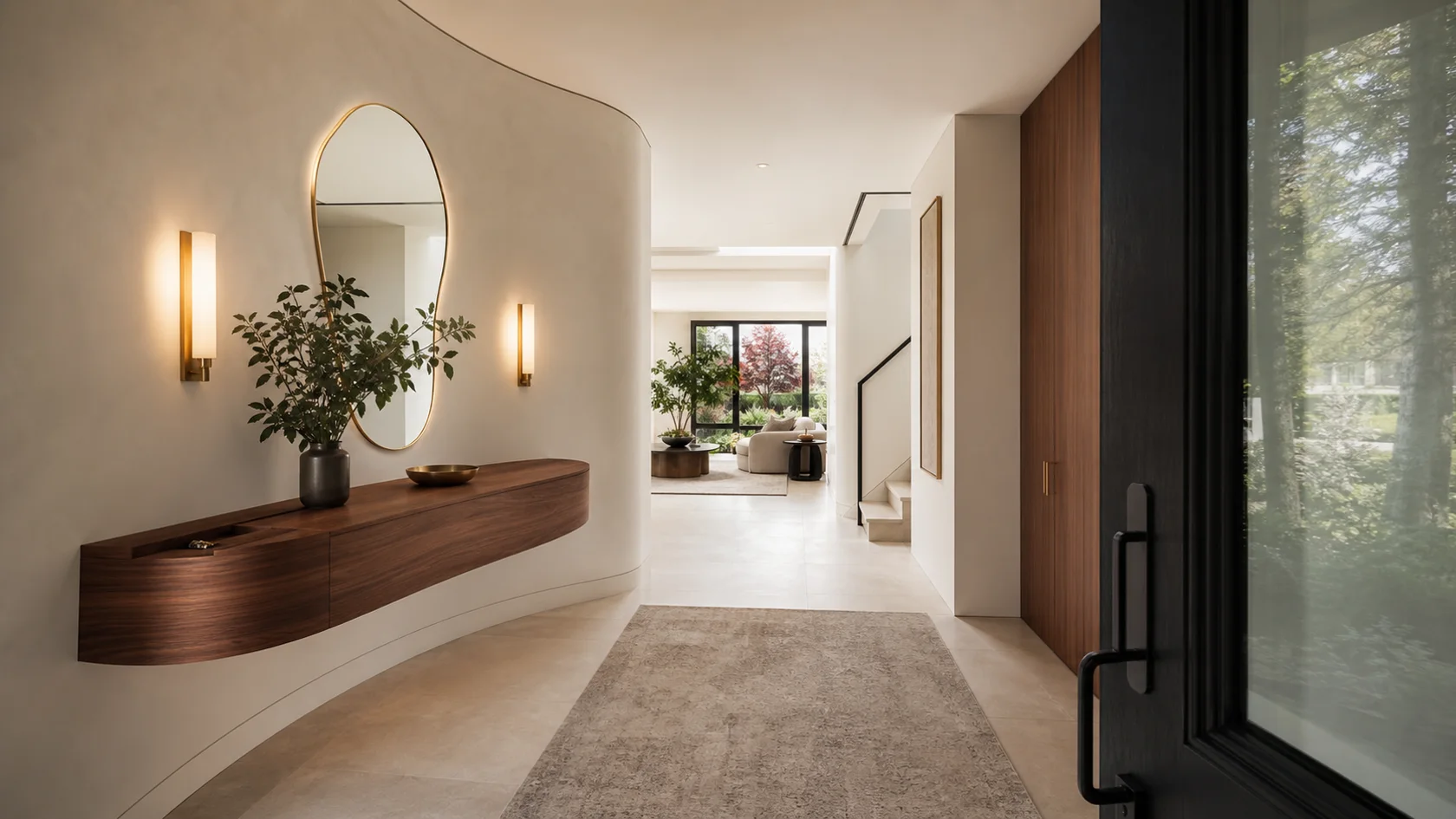 Curved Console Modern Glam Entryway & Hallway