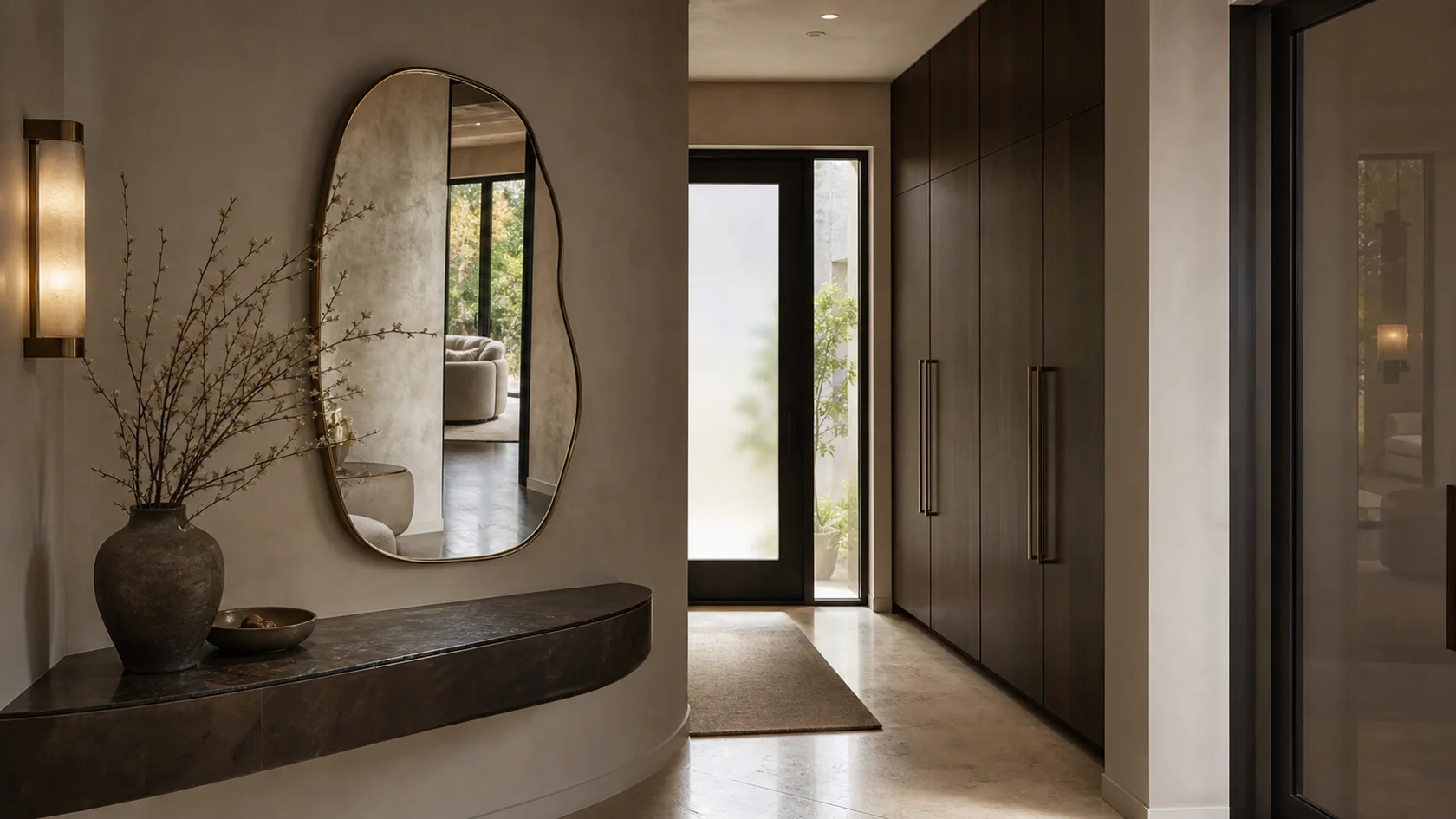 Irregular Mirror Modern Glam Entryway & Hallway