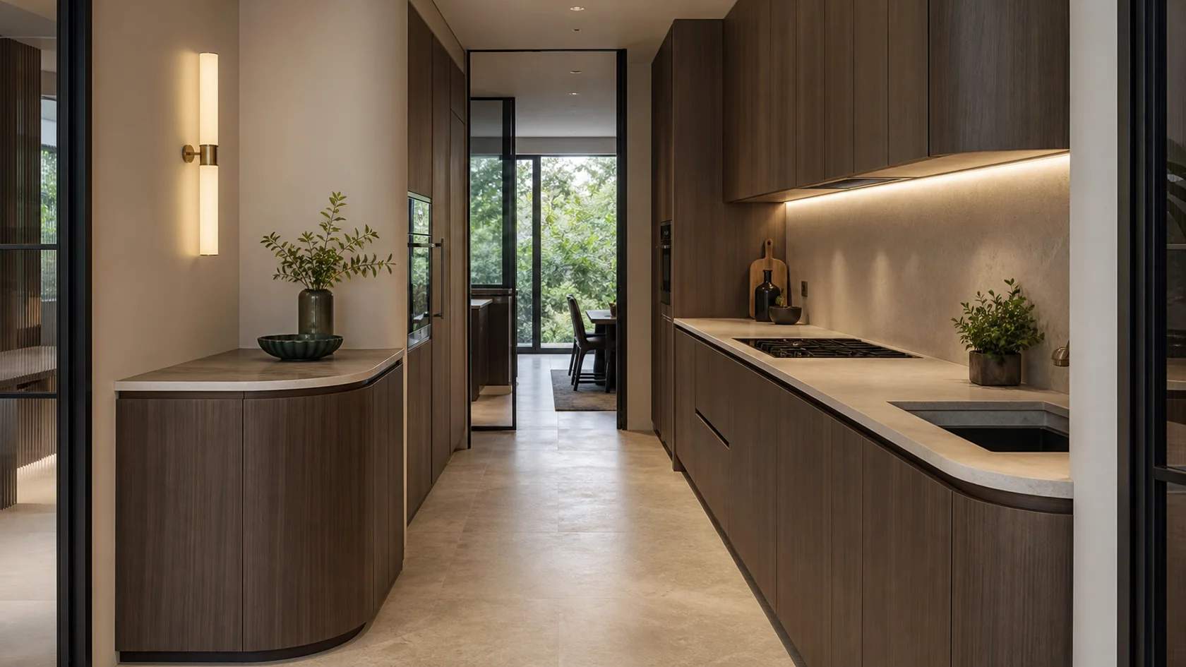 Compact Galley Modern Glam Kitchen