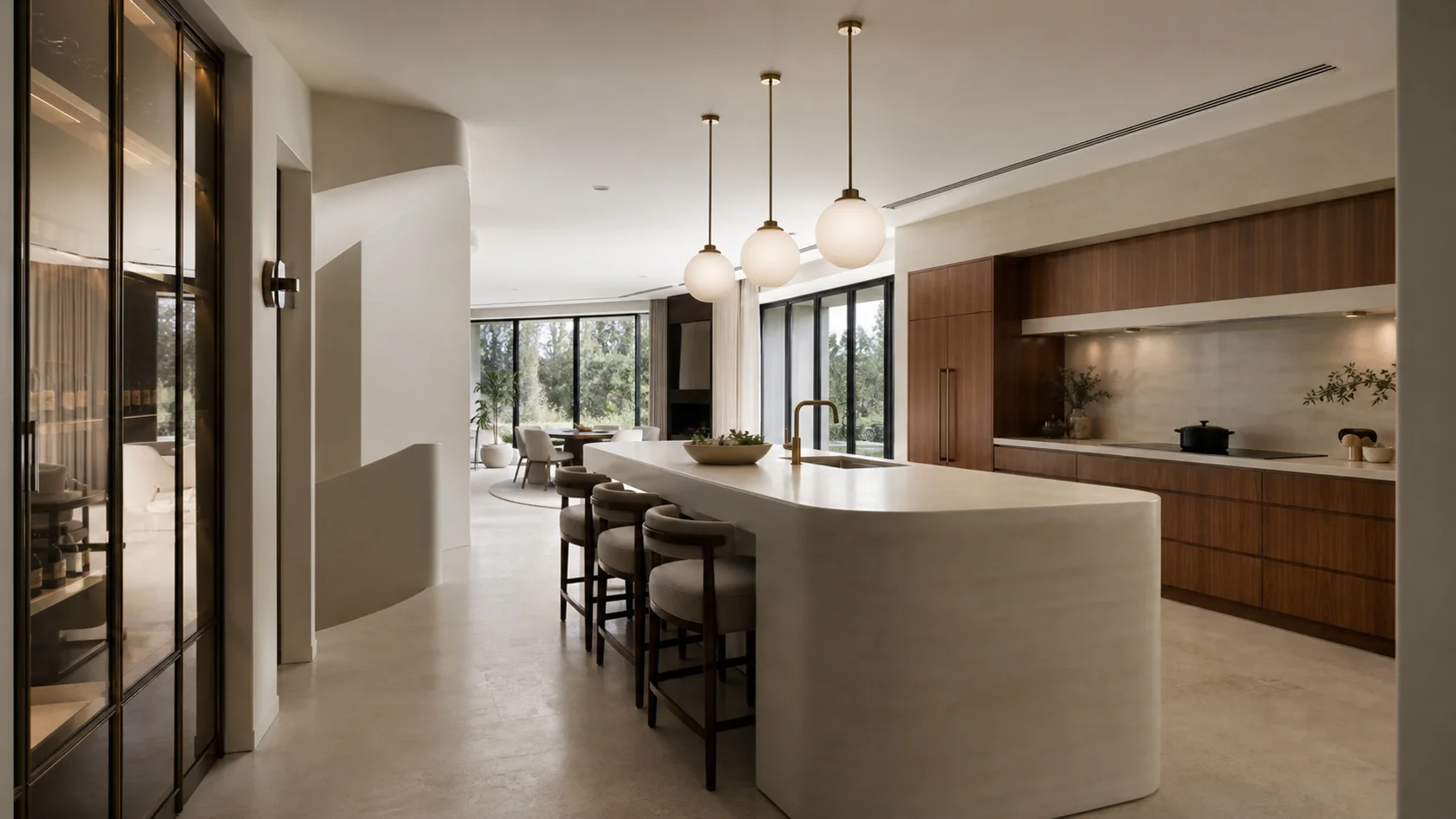 Soft Corner Island Modern Glam Kitchen