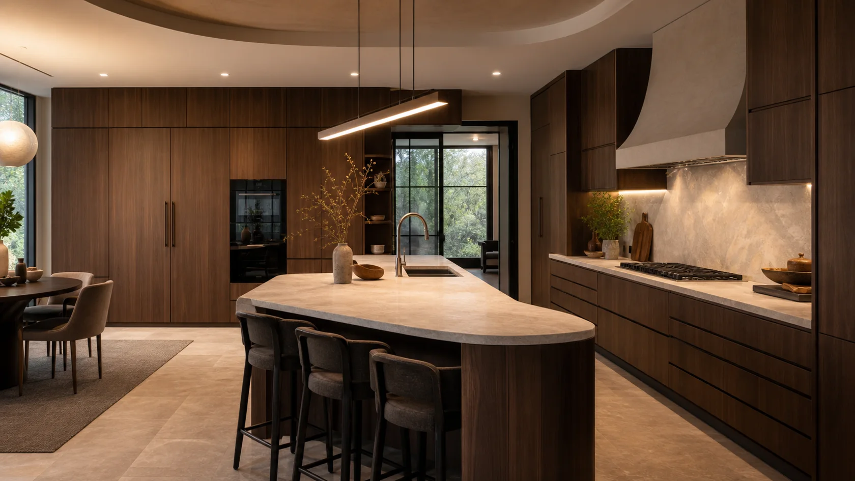 Walnut And Stone Modern Glam Kitchen