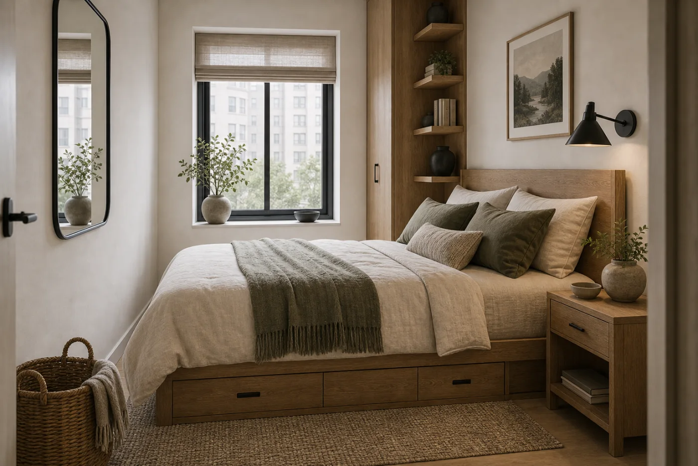 Compact apartment bedroom Modern Rustic Bedroom
