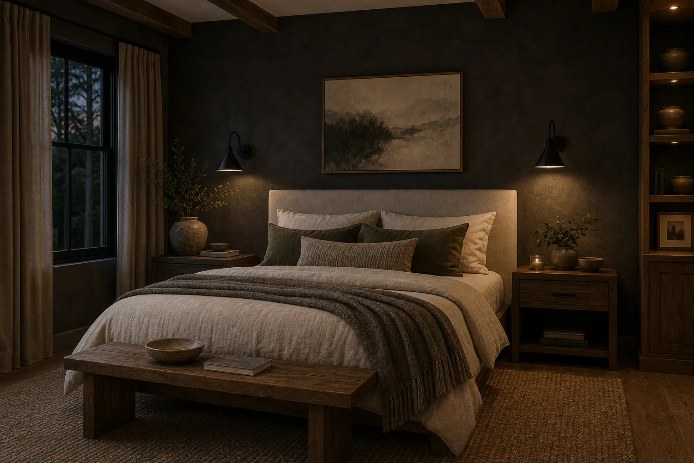 Moody charcoal bedroom Modern Rustic Bedroom