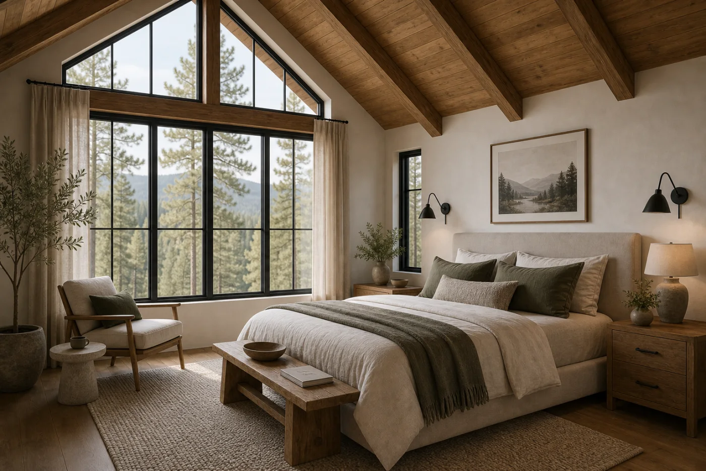 Vaulted wood ceiling Modern Rustic Bedroom