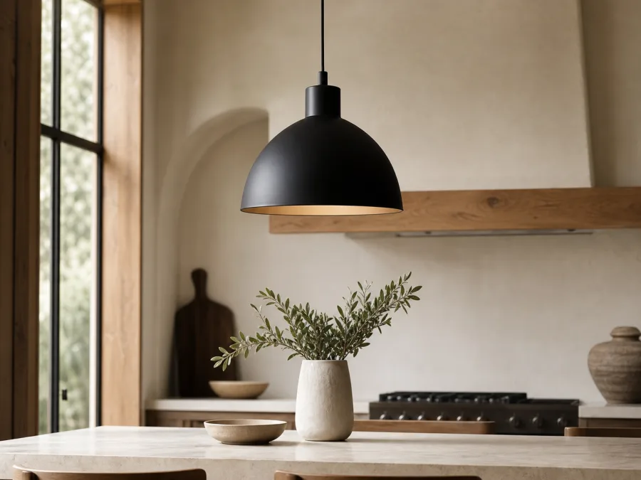 Black pendant light for Modern Rustic interior design
