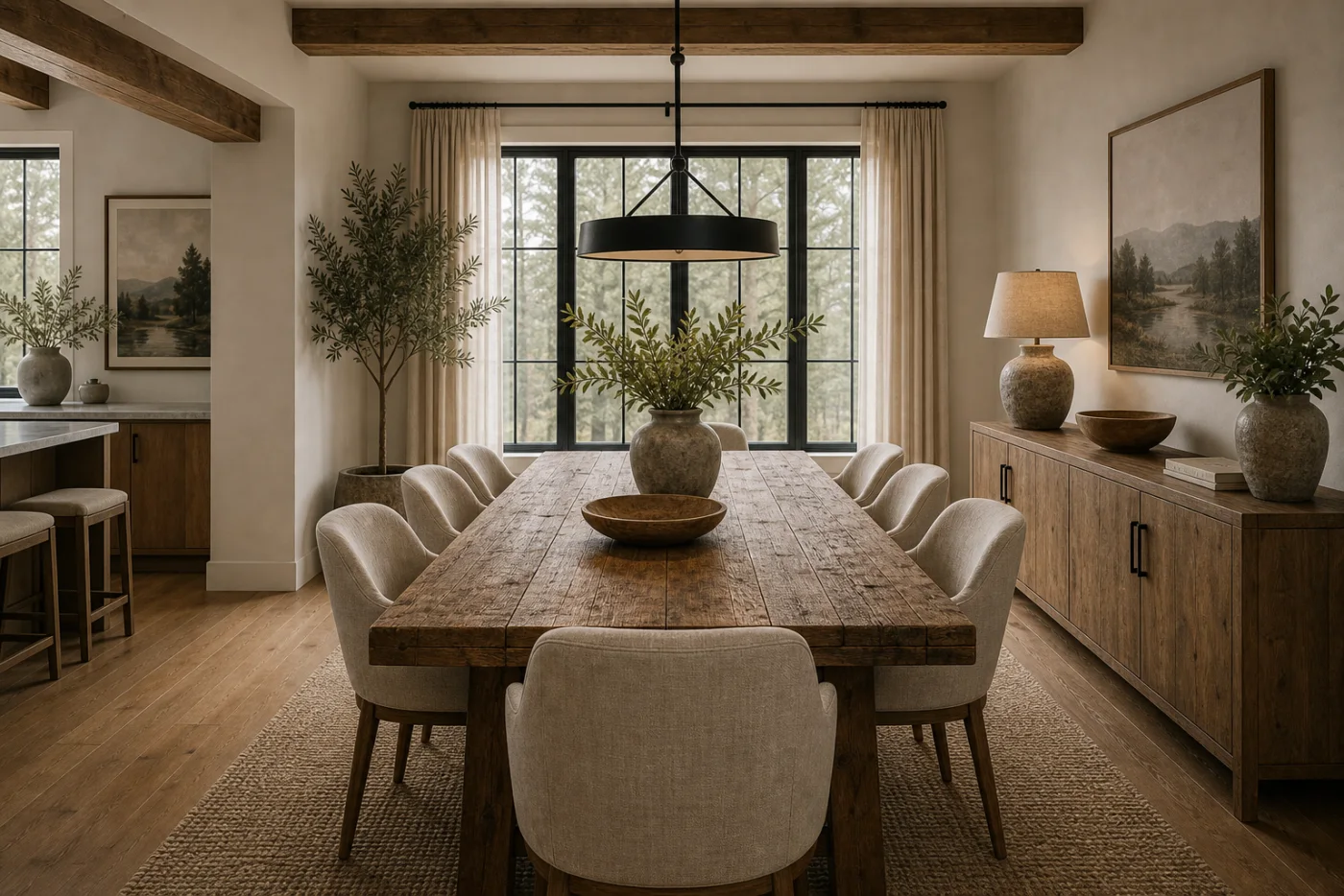 Large wood table Modern Rustic Dining Room