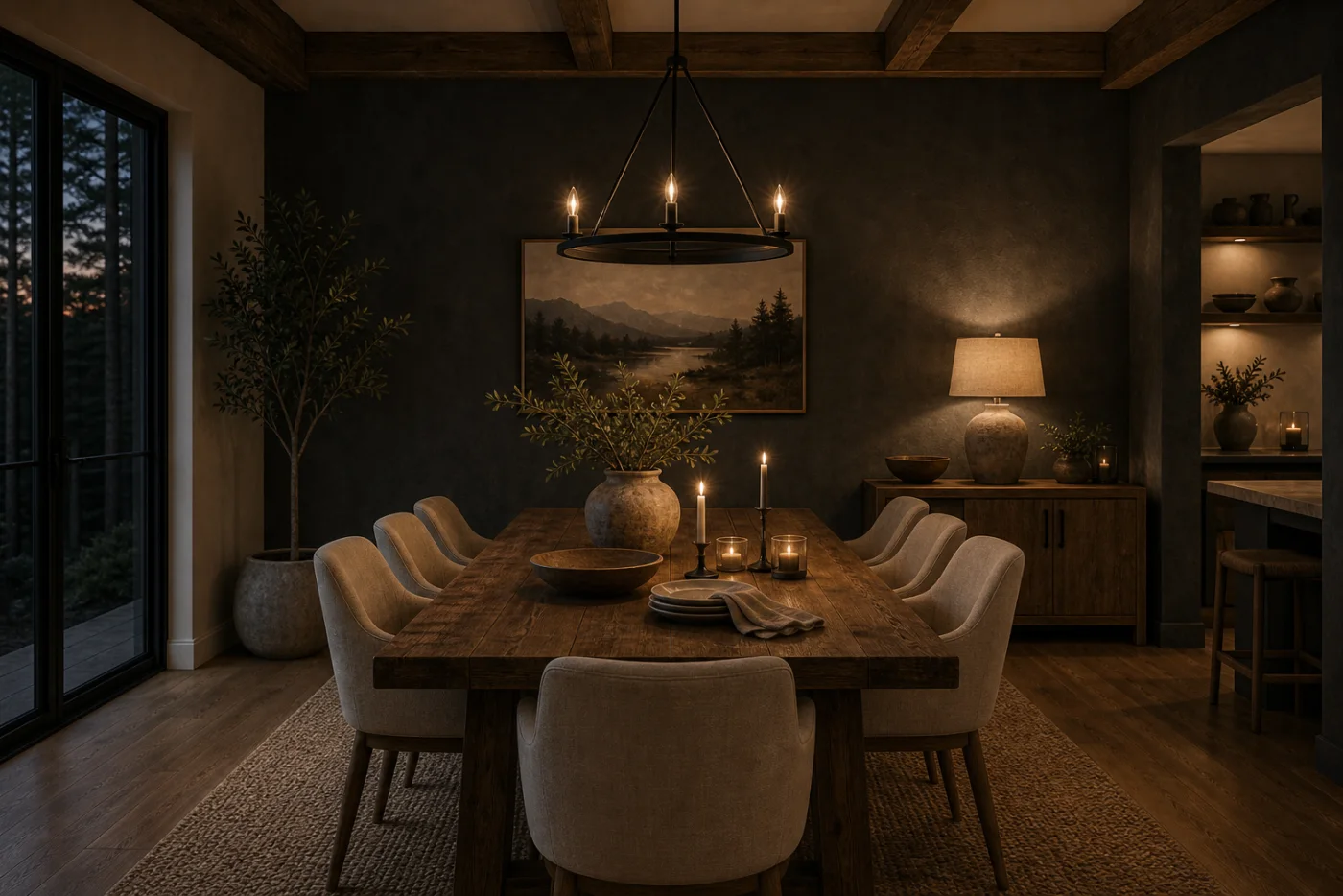Moody dinner setting Modern Rustic Dining Room