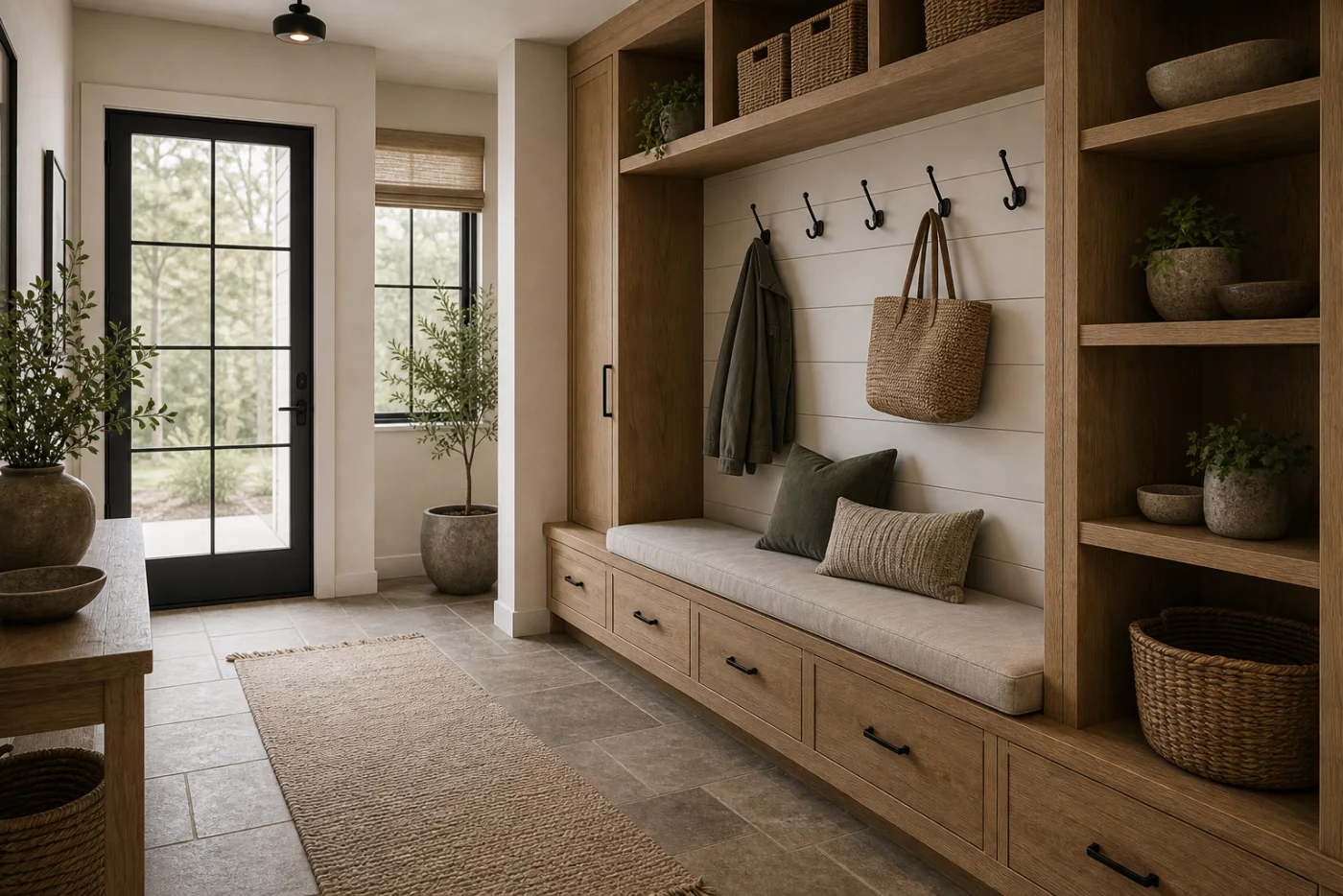 Mudroom storage Modern Rustic Entryway & Hallway
