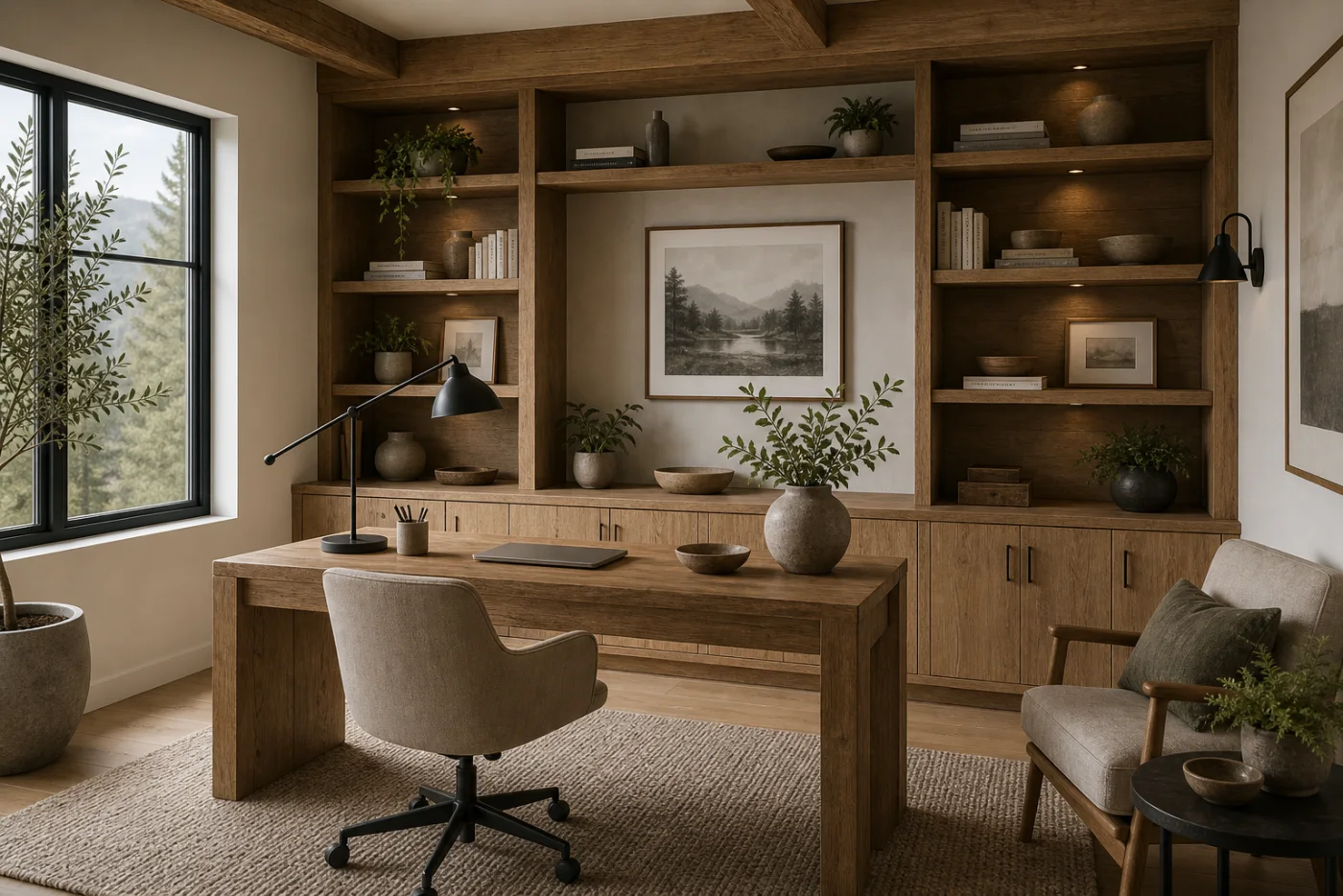 Built-in storage wall Modern Rustic Home Office
