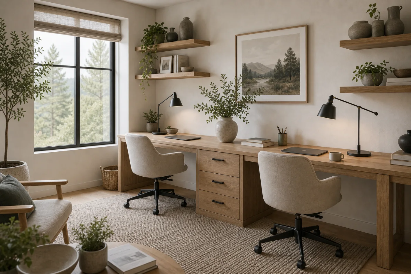 Light shared workspace Modern Rustic Home Office