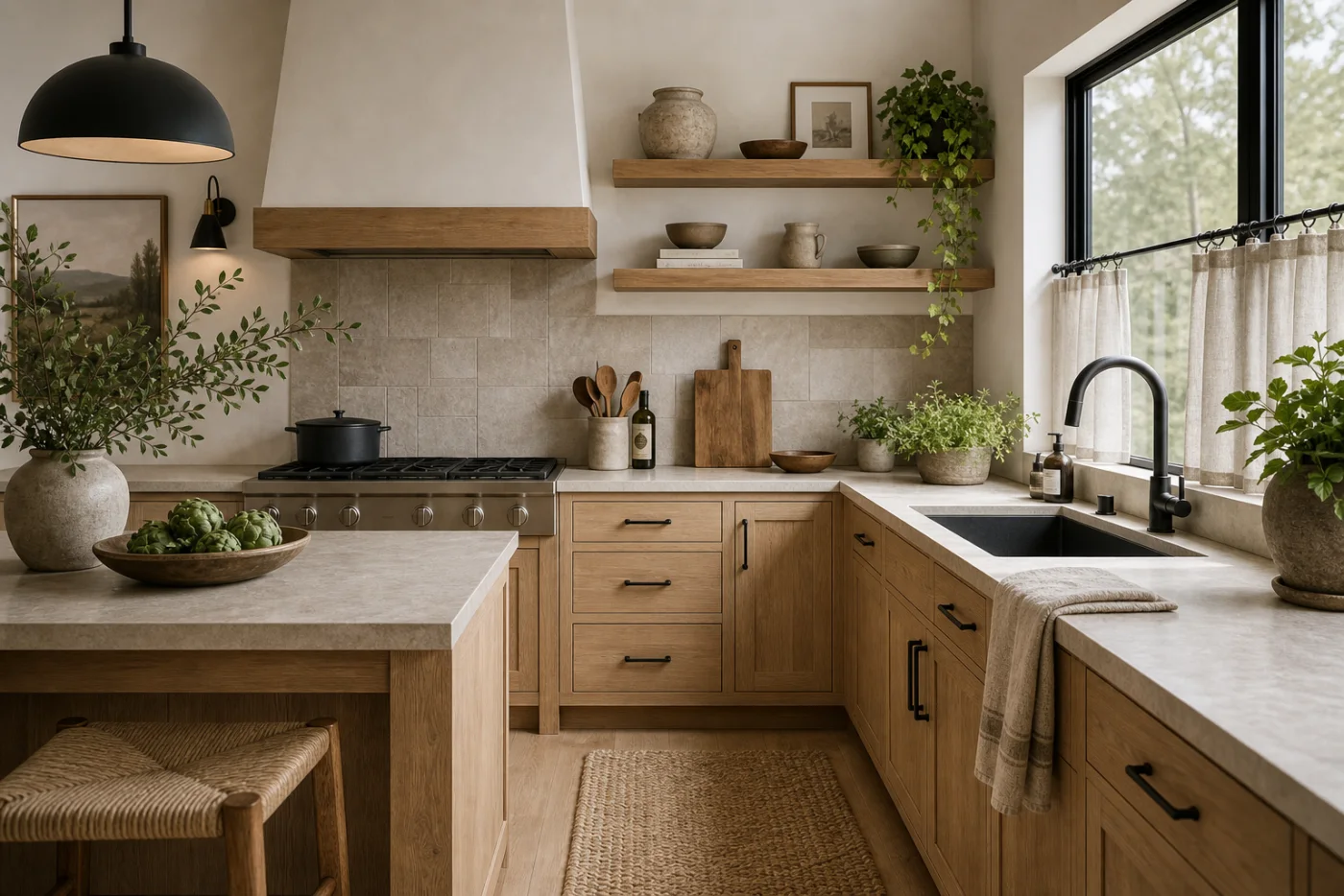 Light oak everyday kitchen Modern Rustic Kitchen