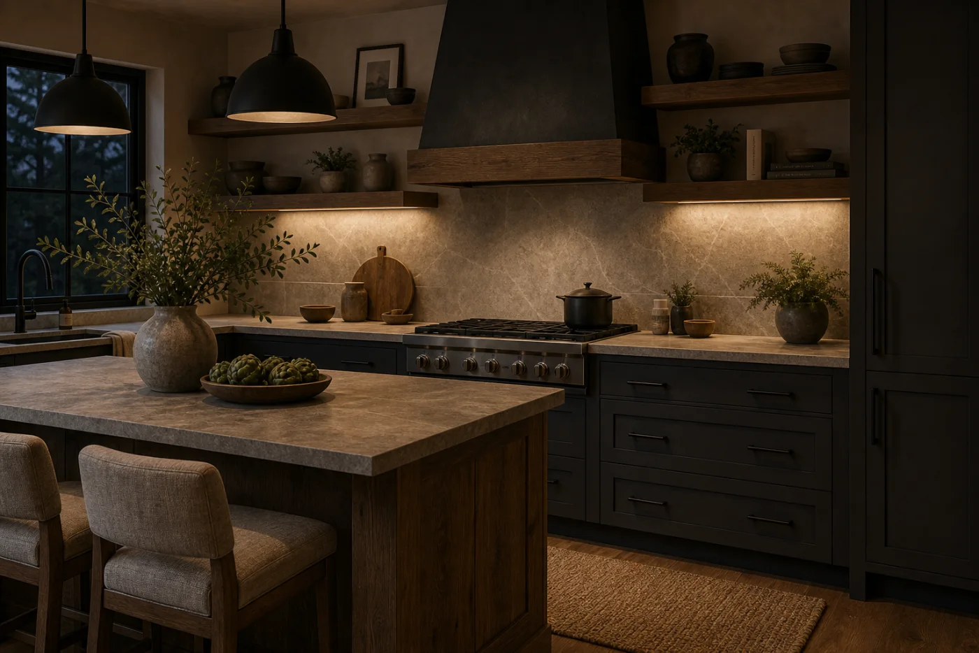 Moody charcoal kitchen Modern Rustic Kitchen