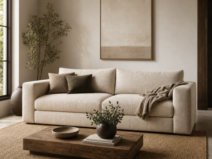 Linen sofa for Modern Rustic interior design