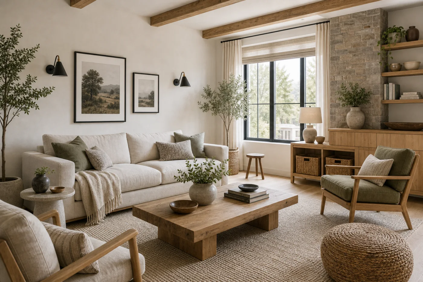 Light neutral everyday room Modern Rustic Living Room