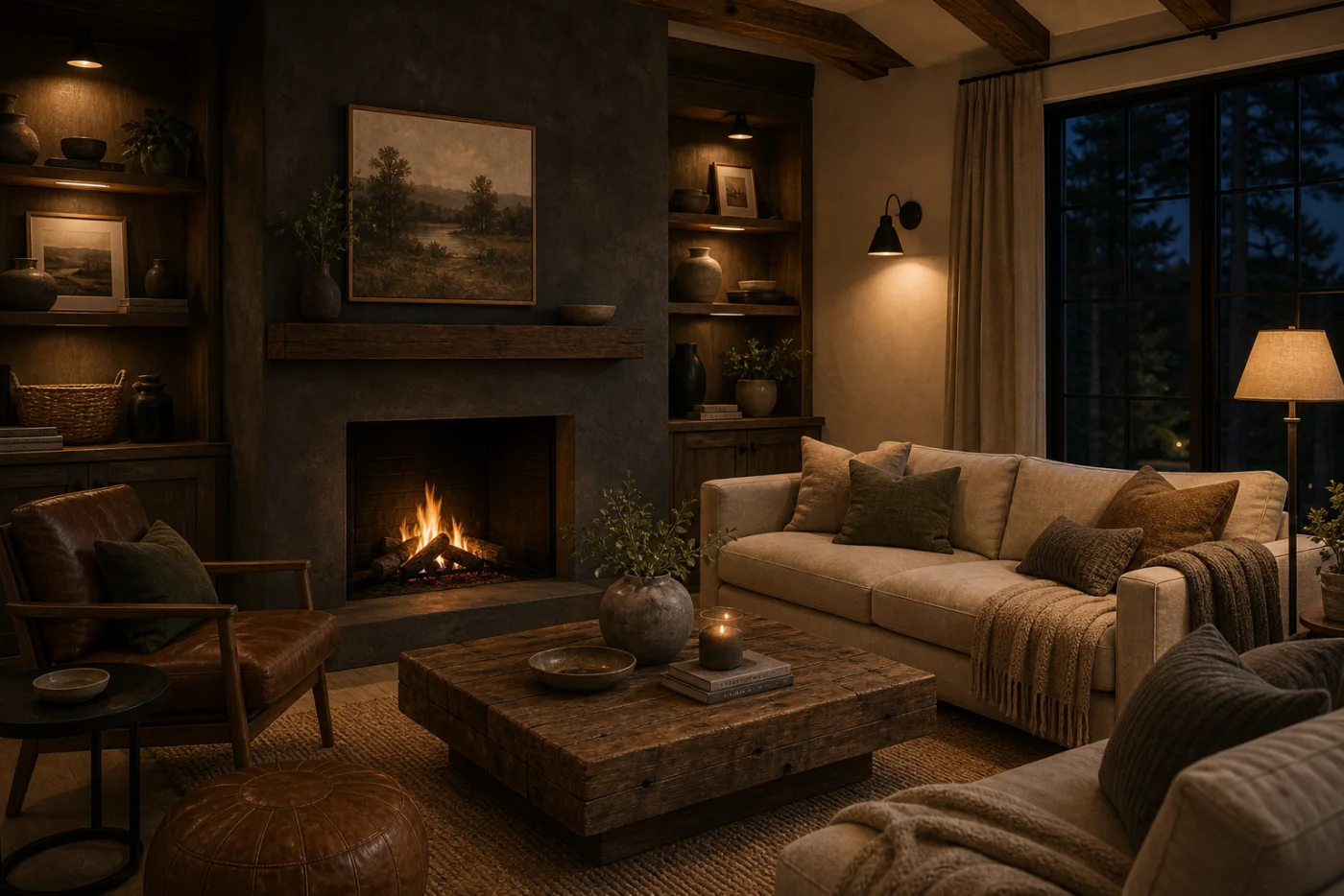 Moody evening lounge Modern Rustic Living Room