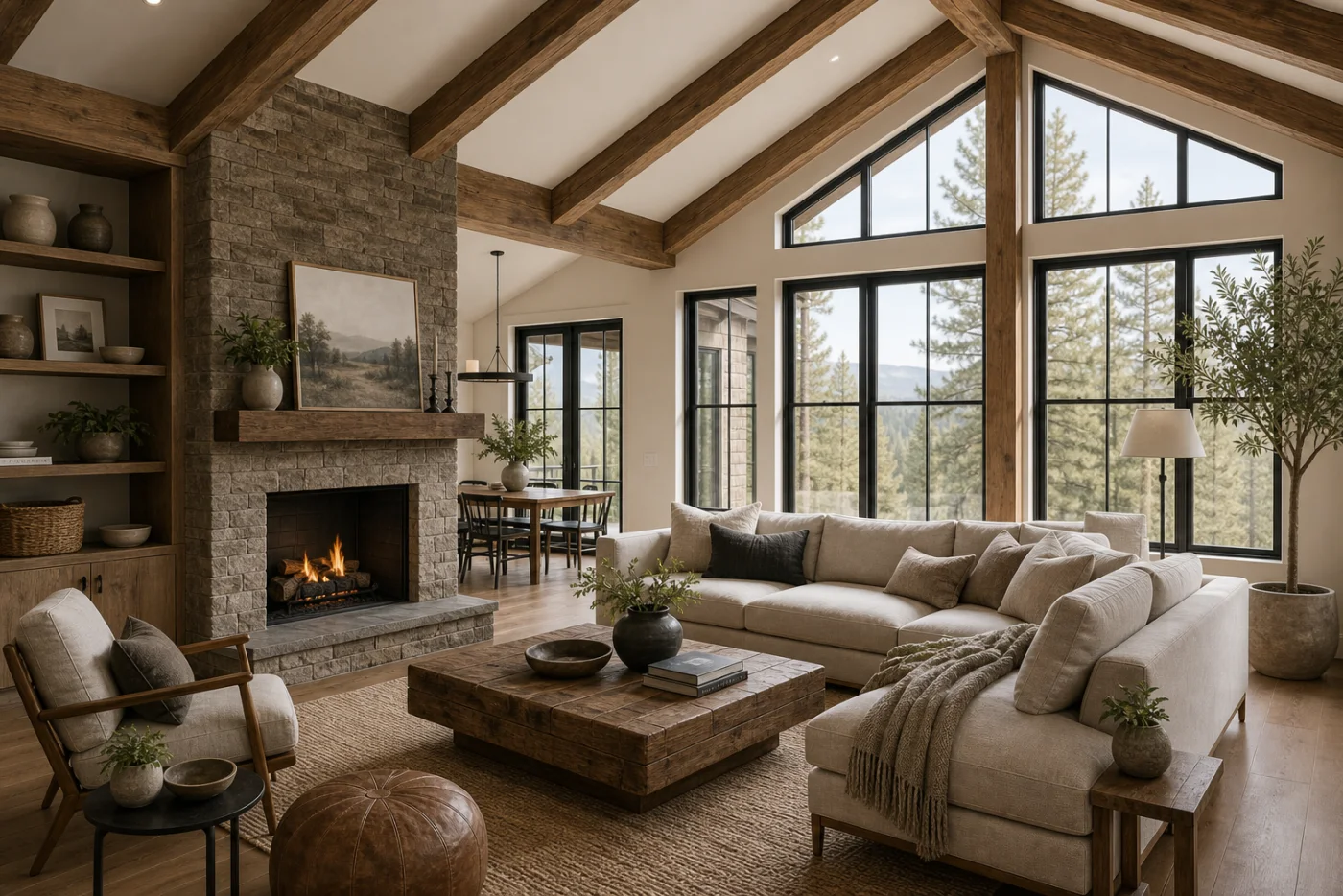 Vaulted ceiling and beams Modern Rustic Living Room