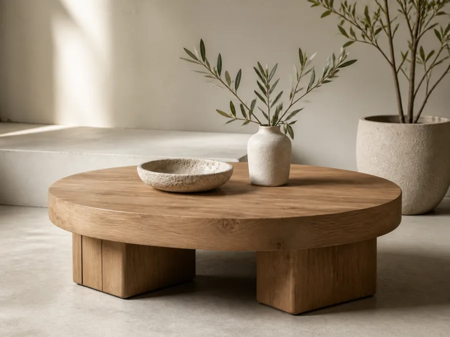 Low wood coffee table for Modern Rustic interior design