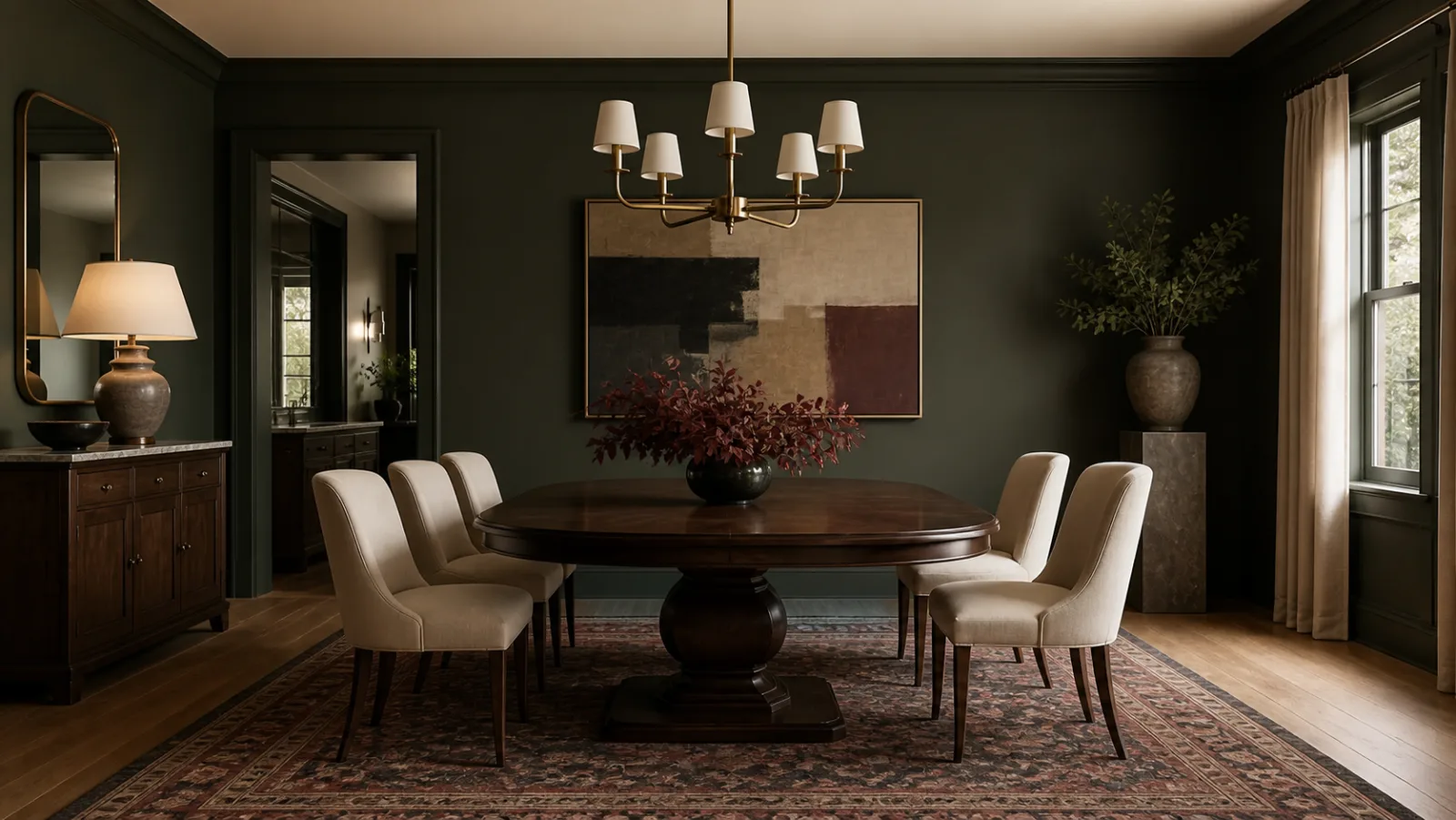 Antique Pedestal Neo-Traditional Dining Room
