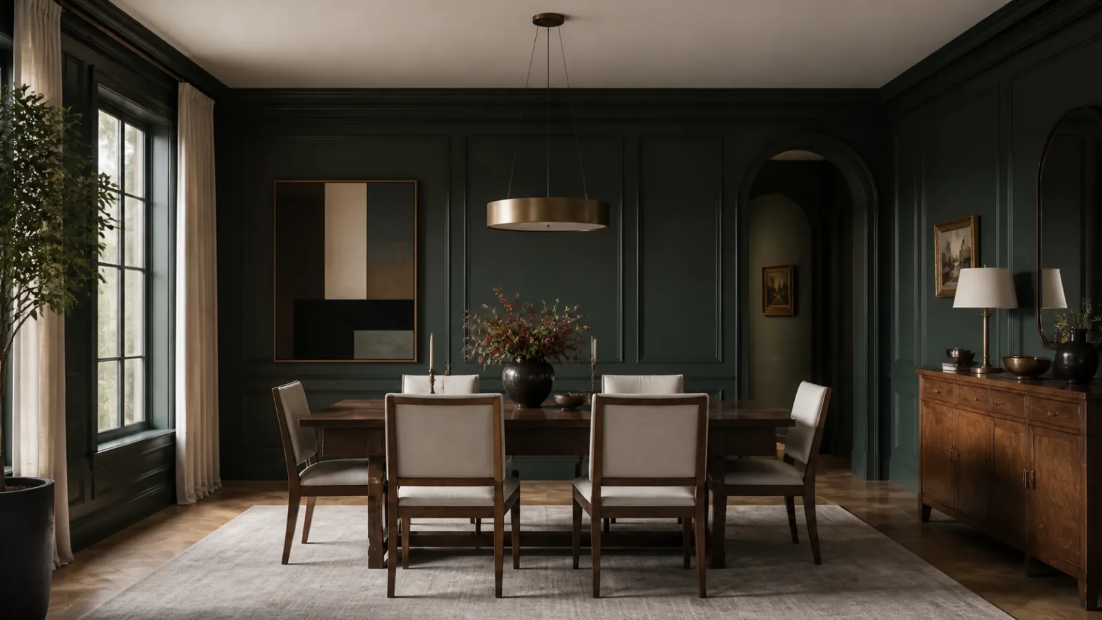 Dark Panel Room Neo-Traditional Dining Room