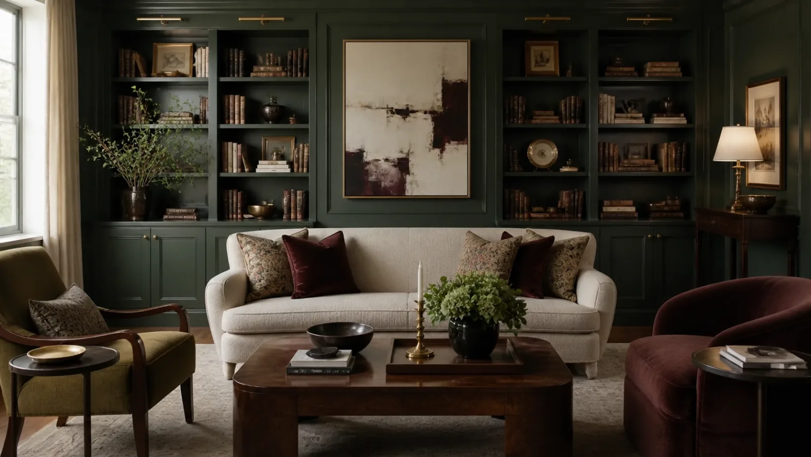 Lacquered Library Neo-Traditional Living Room