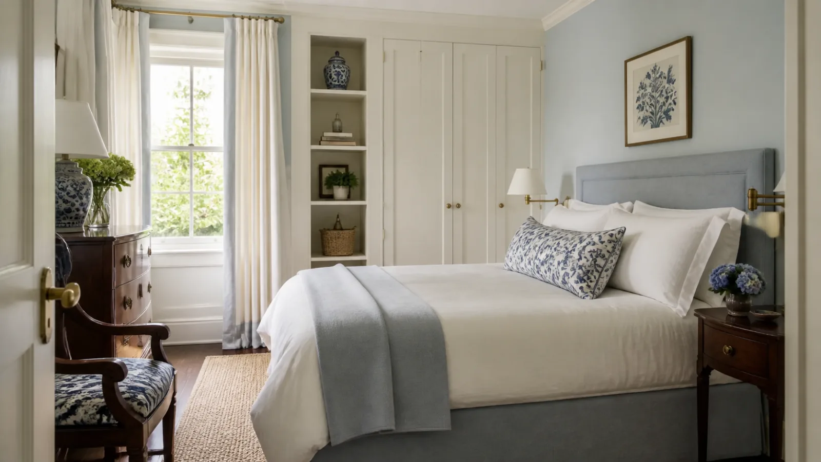 Compact Floral New Traditional Bedroom