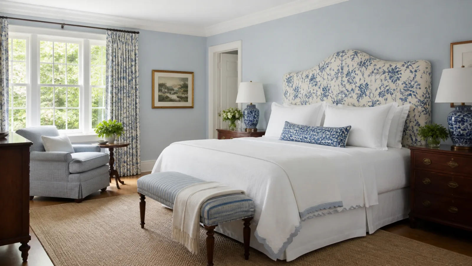 Patterned Headboard New Traditional Bedroom