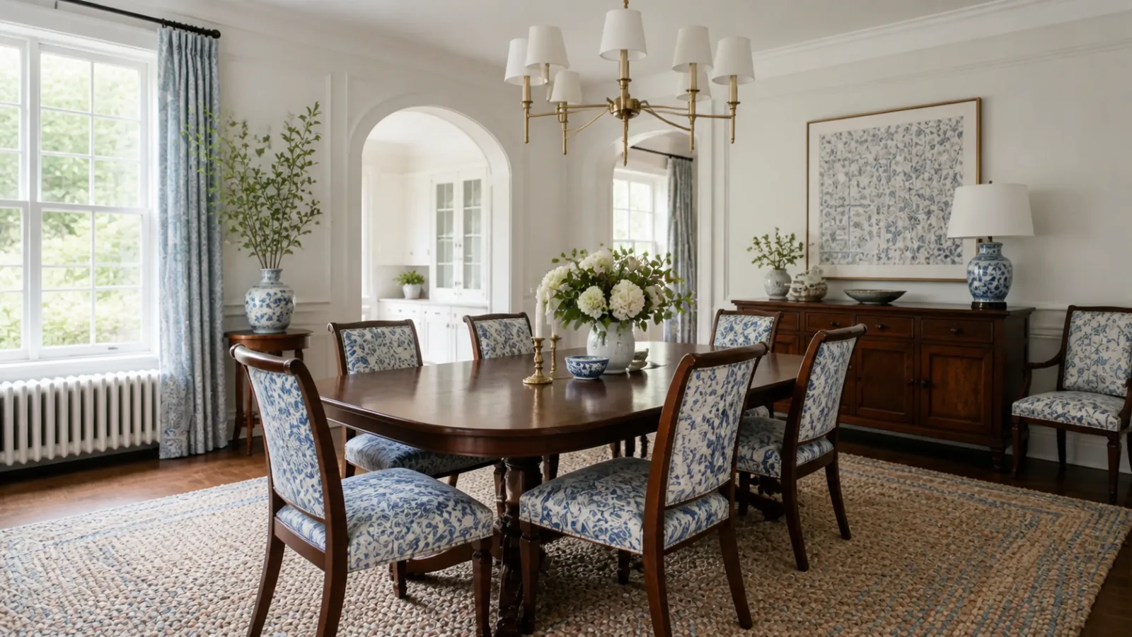 Blue White Chairs New Traditional Dining Room
