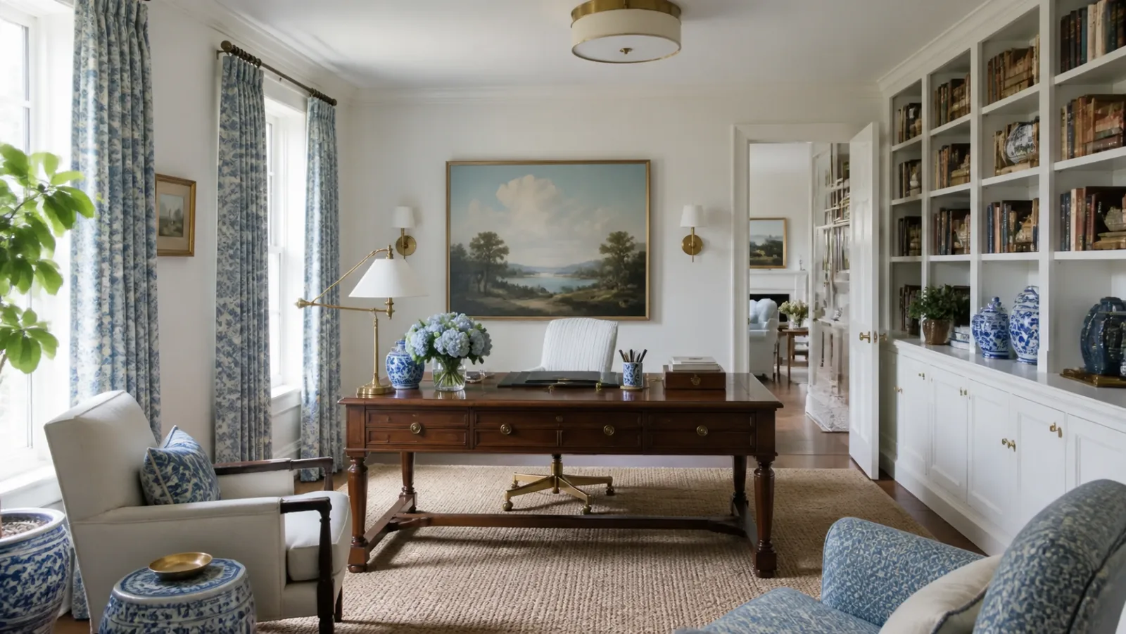 Blue White Study New Traditional Home Office