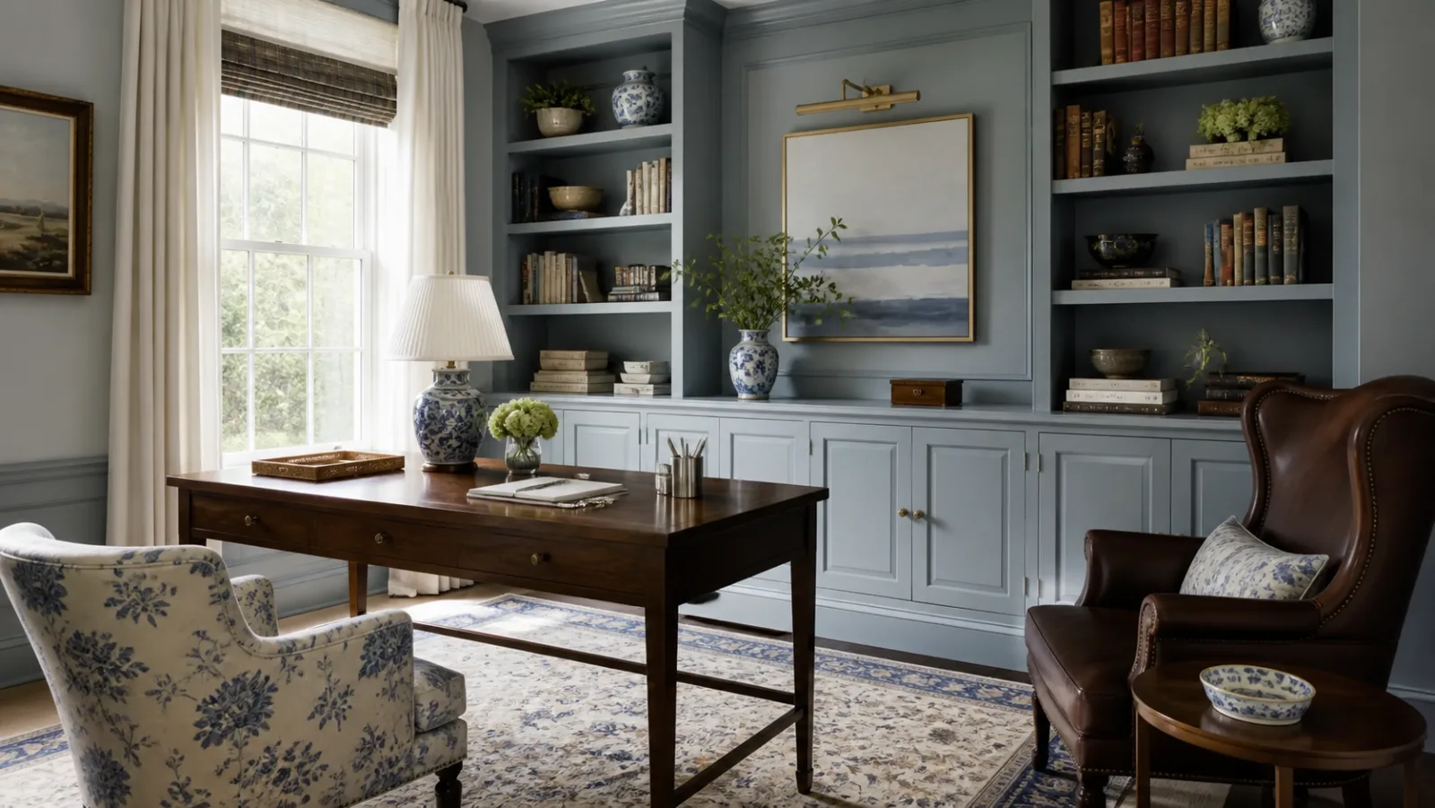 Painted Library New Traditional Home Office