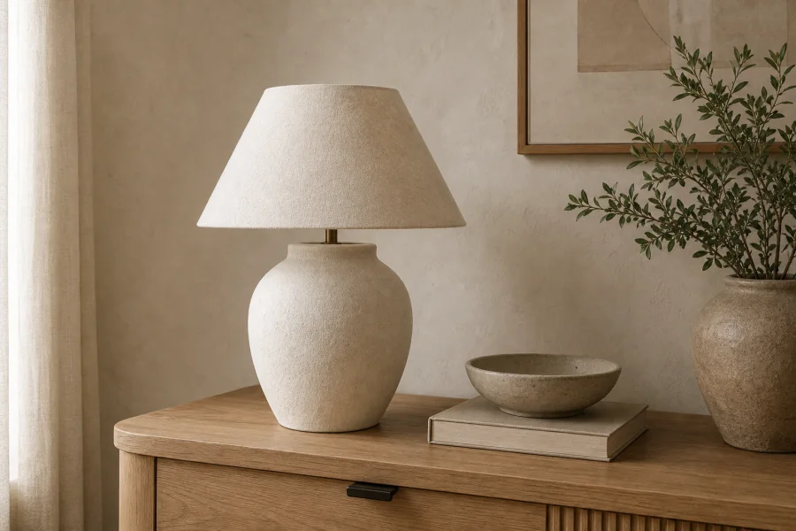 Plaster bedside lamp for organic modern bedroom